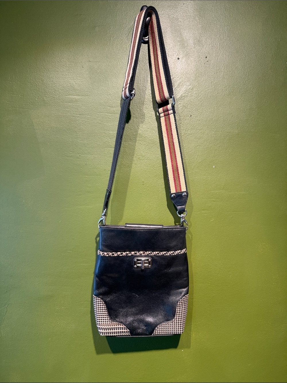 Ralph Lauren Black Crossbody Bag with Striped Adjustable Strap